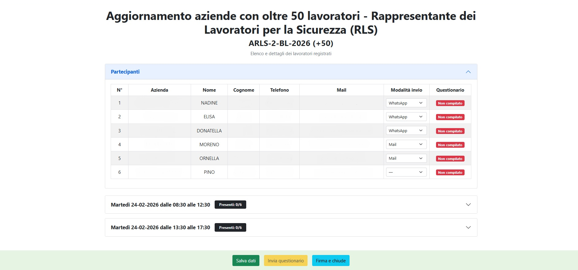 Interfaccia del software Organizzo